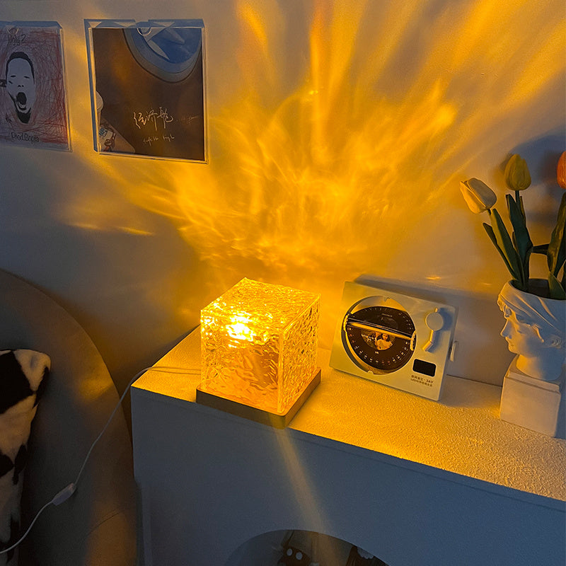 LED Water Ripple Ambient Night Light USB Rotating Projection Crystal Table Lamp